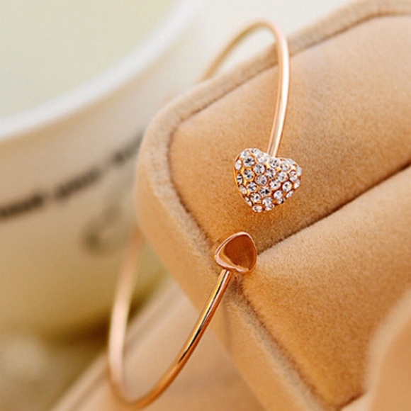 Jewelry - Hearts Gold Crystal Love Bangle Cuff Bracelet